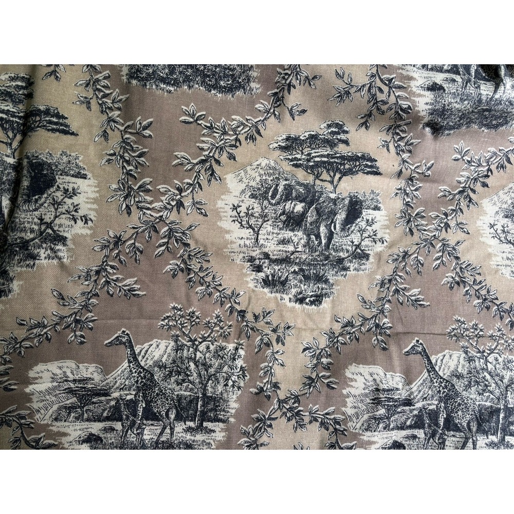 Vintage Waverly Fabric 7 Yds. Scenic Safari Giraffes Elephants Brown Cream Black